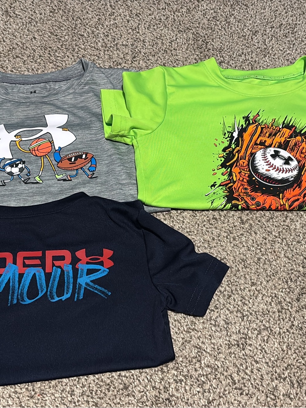 Under Armour Kids Short Sleeve Graphic Tees - Neon Green, Gray, Navy